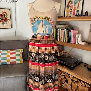 Vintage 80’s or 90’s Alfred Dunner Vibrant Floral and Stripe Midi Skirt